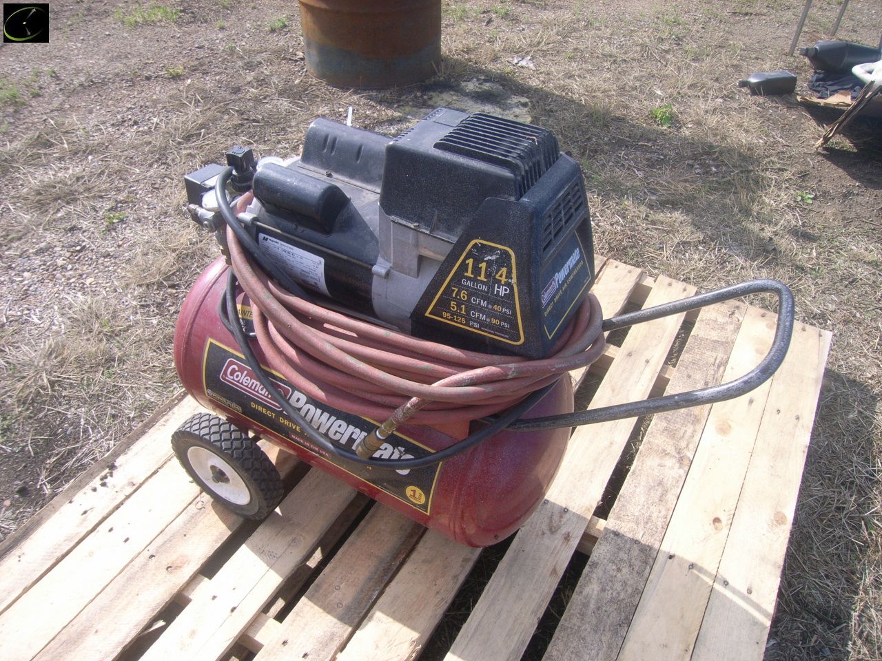 Coleman Powermate direct drive air compressor, 11 gallon tank, 4 hp motor