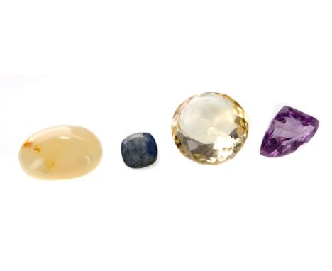 **COLLECTION OF UNMOUNTED GEMSTONES, including 10.85 carat citrine, 3.77 carat amethyst, 1.39 carat sapphire, each with evide