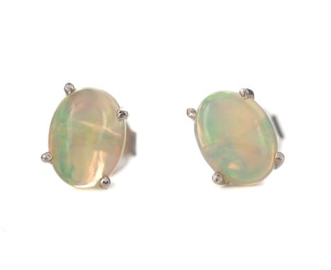 PAIR OF ETHIOPIAN OPAL EARRINGS, set with oval opals, in silver, 1.3g