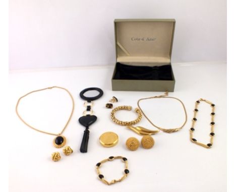 A SELECTION OF DESIGNER JEWELLERY etc., to include; Nina Ricci pendant, Ciro necklace and matching bracelet, a Bulgari compac