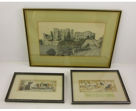 A "STEVENGRAPH", a pure silk machine woven picture in monochrome of Kenilworth Castle, mount inscribed "Woven in silk by T. S