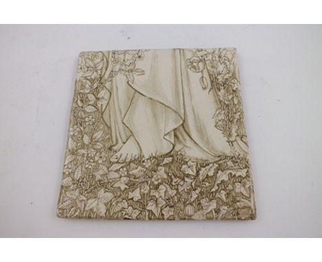 A 19TH CENTURY HAND PAINTED TILE, being part of a figurative design, (by family connection it is considered to be from "Morri
