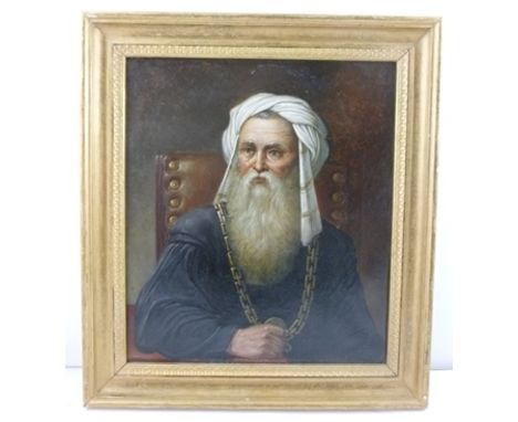 19TH CENTURY EUROPEAN SCHOOL Portrait study of an elder, having long white beard, turban, and wearing a large gold chain over