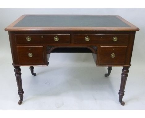 EDWARDS & ROBERTS A 19TH CENTURY MAHOGANY FINISHED KNEEHOLE DESK with rectangular insert skiver top, having slender in-line d