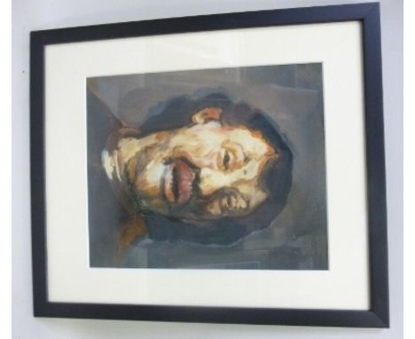 20TH CENTURY ENGLISH SCHOOL An original copy of a self portrait by Rembrandt in the style of Francis Bacon, Oil on board, pai