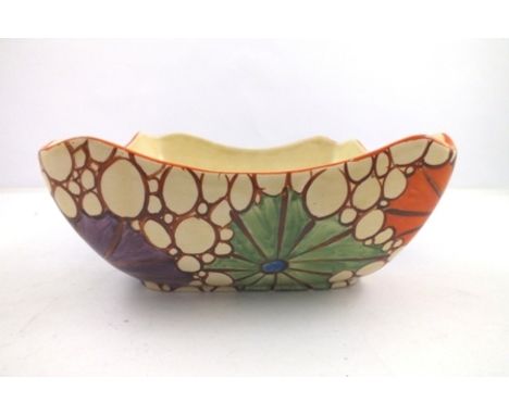 CLARICE CLIFF A "FANTASQUE" HAND PAINTED FRUIT BOWL, of square form, 20cm square 