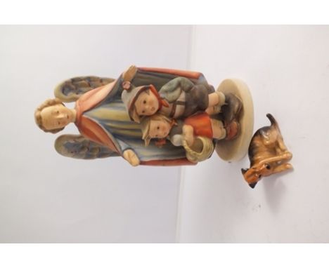 A "HUMMEL" POTTERY FIGURE, depicting children under the protection of an angel, 24cm high, together with a Royal Doulton MODE