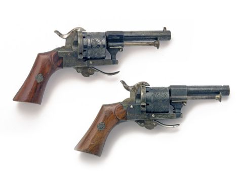 LEFAUCHEUX, BELGIUM A COMPOSED PAIR OF 7mm PINFIRE POCKET-REVOLVERS, serial no's. 108415 & 108856, circa 1870, with blued rou