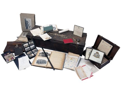 A TRUNK OF WRITTEN DOCUMENTS, PHOTOGRAPHS AND OTHER EPHEMERA RELATING TO FLYING ACE WING COMMANDER JOHN EVELYN SCOULAR D.F.C.