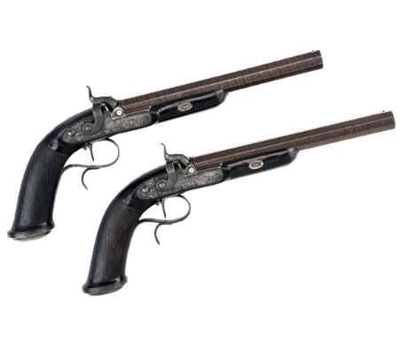 JAMES PURDEY, LONDON A CASED PAIR OF 50-BORE PERCUSSION RIFLED TARGET PISTOLS, serial no's. 2078 &amp; 9, for 1832, with brow