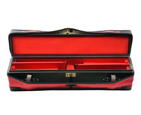 REY PAVON A NEW AND UNUSED LEATHER DOUBLE MOTOR CASE, fitted for 30in. barrels, the interior lined with red baize, a detached