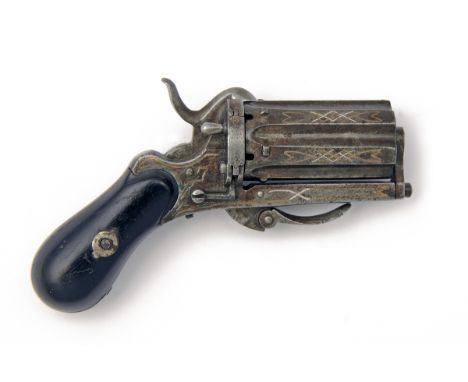 A 5mm PINFIRE PURSE PEPPERBOX-REVOLVER, UNSIGNED, no visible serial number, Belgian circa 1870, with six-shot 1 1/2in. fluted