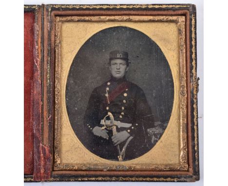 Crimean War Period Ambrotype Photograph Officer 10th (North Lincolnshire) Regiment of Foot, fine coloured example showing the