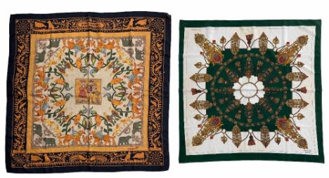 Hermes Paris - ladies&nbsp;'Early America' pattern scarf;&nbsp;together with a Hermes&nbsp;ladies silk scarf with medallion a