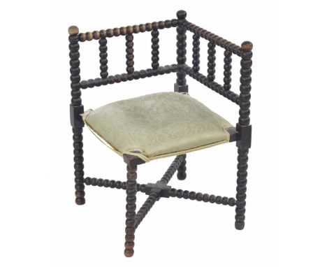 Small Victorian oak bobbin turned corner chair, 16" x 16", the seat 13" high, the back 24" high 