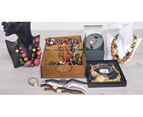 Selection of assorted costume jewellery bead necklaces and pearls; together with a selection of wristwatches to include Citiz