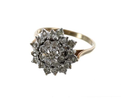 Large 9ct diamond cluster ring, 15mm, 3.2gm, ring size N/O&nbsp; 