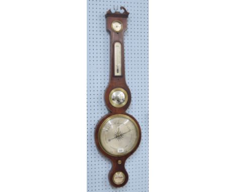 19th century mahogany five glass banjo barometer, by Pensa &amp; Son no. 5 Greville Street Hatton Garden, 37.5" high 