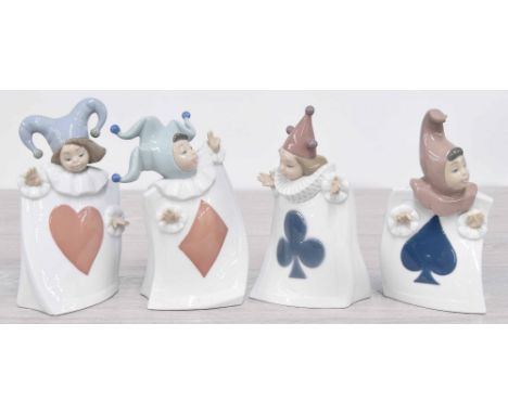 Nao by Lladro -&nbsp;set of four porcelain figures of children dressed as playing cards, 1279, 1280, 1281, 7.5" high approx (