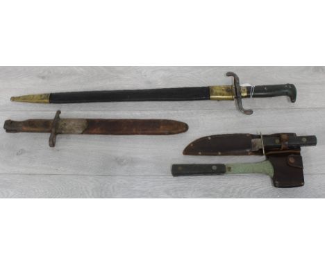 German bayonet,&nbsp;the blade marked Amberg with crown in leather wrapped scabbard stamped 'B3R6', the blade 18.25"; togethe