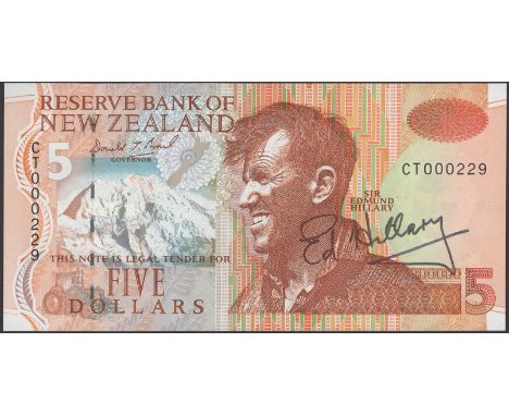 Reserve Bank of New Zealand, $5, ND (1993), serial number CT 000229, Brash signature, uncirculated and with a manuscript sign