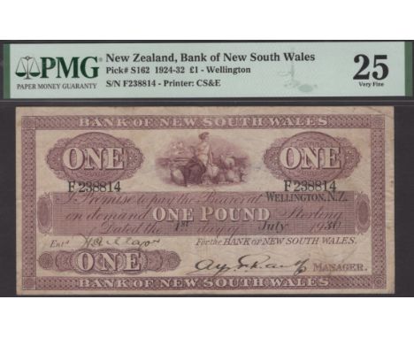 Bank of New South Wales, New Zealand, £1, 1 July 1930, serial number F238814, two manuscript signatures, in PMG holder 25, ve