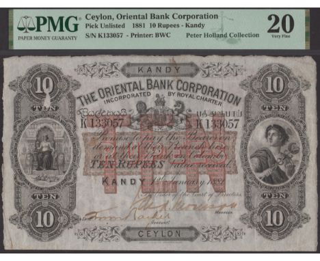 Oriental Bank Corporation, Ceylon, 10 Rupees, Kandy, 1 January 1881, serial number K133057, two manuscript signatures below, 