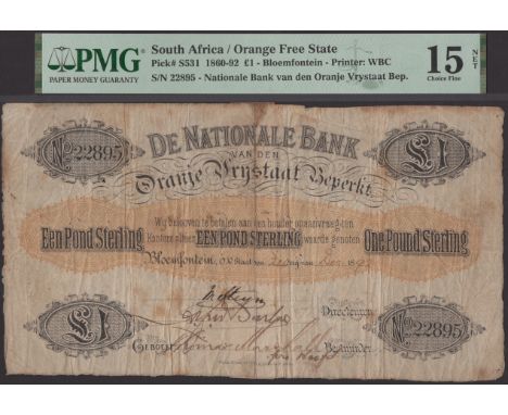 De Nationale Bank van den Oranje Vrystaat Beperkt, £1, 24 December 1892, serial number 22895, three manuscript signatures, sp