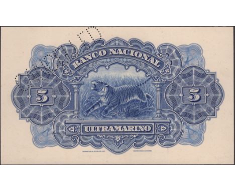 Banco Nacional Ultramarino, Portuguese India, reverse colour die proof for a 5 Rupia, as used on the 1924-1929 issues, blue p