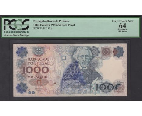Banco de Portugal, partially hand painted obverse composite essay for 1000 Escudos, ND (1983-84), no serial numbers or signat