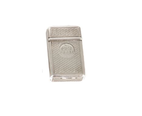 FOUR VICTORIAN SILVER ENGINE-TURNED VESTA CASES comprising: a rectangular combined case and cheroot cutter, roundel initialle