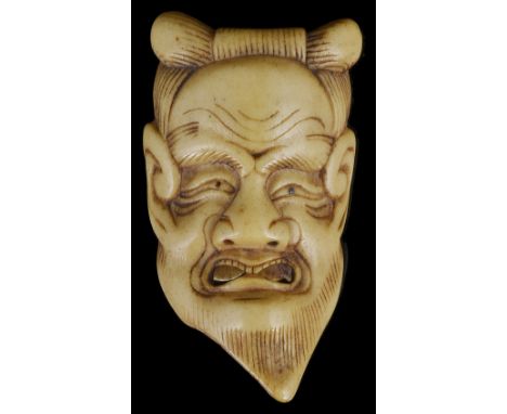 ˜A JAPANESE IVORY NETSUKE OF A SNAKE, MEIJI PERIOD (1868-1912) carved coiled, stained detail, inlaid eyes, signed Masatsugu, 