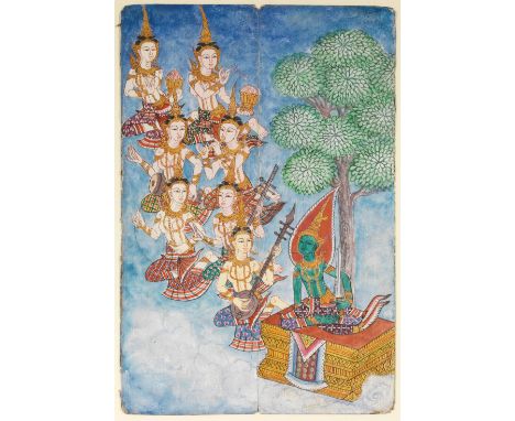 THREE MANUSCRIPT ILLUSTRATIONS, THAILAND, CIRCA 1900 gouache on paper, each of rectangular form, composed of a double folio s