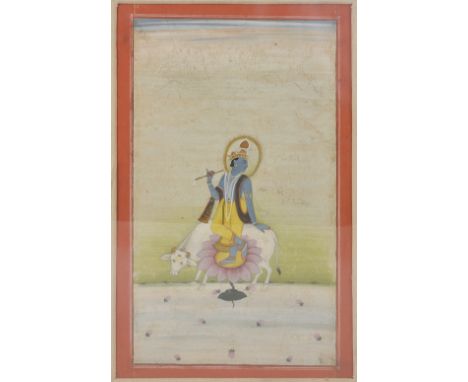 KRISHNA VENUGOPALA, BIKANER, RAJASTHAN, 18TH CENTURY gouache with gold on paper, Krishna as a young man playing his flute whi