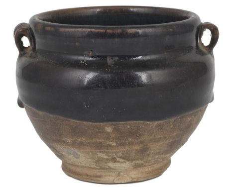 A CHINESE BLACK-GLAZED JAR, SONG DYNASTY (960-1279) the baluster body rising from a short foot to a short neck set with a pai