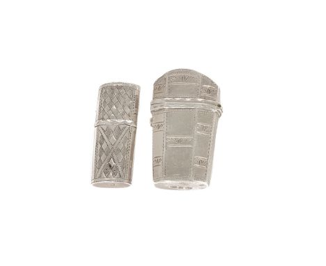 TWO GEORGE III SILVER SCENT BOTTLE CASES, SAMUEL PEMBERTON, BIRMINGHAM, 1798 AND CIRCA one tapering faceted with push-button 