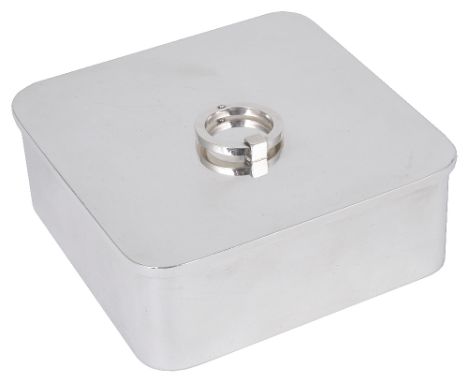 A DANISH BOX, GEORG JENSEN, COPENHAGEN, POST 1945 designed by Sigvard Bernadotte circa 1950, square with rounded corners, lid