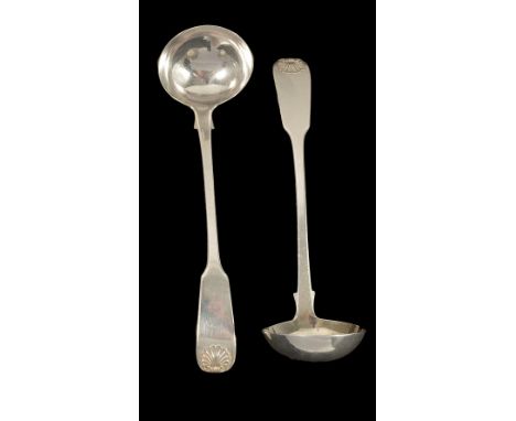 A PAIR OF SCOTTISH WILLIAM IV SILVER TODDY LADLES, DANIEL FERGUSON, EDINBURGH, 1831 Fiddle Shell pattern, 15cm long; together