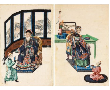 A GROUP OF ELEVEN CHINESE PITH PAPER PAINTINGS, QING DYNASTY, 19TH CENTURY comprising: a pair each with a seated courtly figu