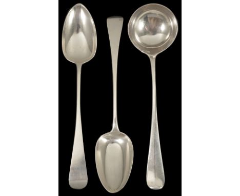 TWO GEORGE III SILVER GRAVY SPOONS Old English pattern, both plain, both London, one Solomon Hougham, 1805, the other Sarah &