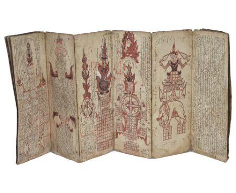 A BUDDHIST INSTRUCTIONAL MANUAL, BURMA, 19TH CENTURY AND LATER ink on paper, of horizontal rectangular form, the folios joine