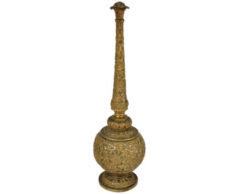 A GILT BRASS INCENSE BURNER, ENGLAND, LATE 19TH CENTURY turned brass, in the form of an Mughal rosewater sprinkler, in six se