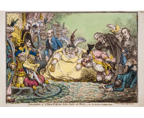 Gillray (James) Introduction of Citizen Volpone &amp; his Suite at Paris - vide The Moniteur &amp; Cobbetts Letters, etching 