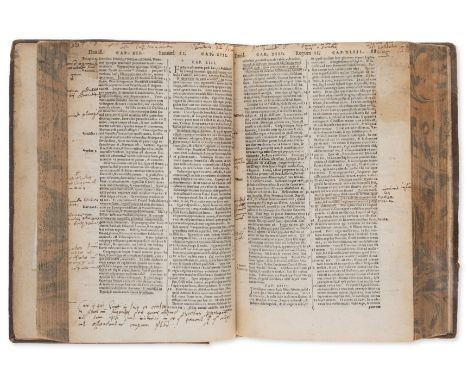 Bible, Latin. Biblia, Ad vetustissima exemplaria castigata, 2 parts in 1, Thomas Moundeford's copy with his ink ownership ins