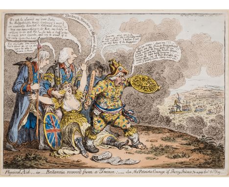 Gillray (James) Physical Aid,-or-Britannia recover'd from a Trance; -also, the patriotic courage of Sherry Andrew: &amp; a pe