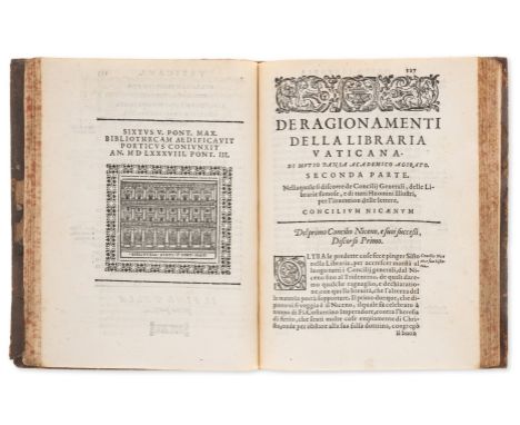 Vatican library.- Pansa (Mutius) Della libraria Vaticana ragionamenti, first edition, collation: *4 A-Z Aa-Yy4, woodcut print