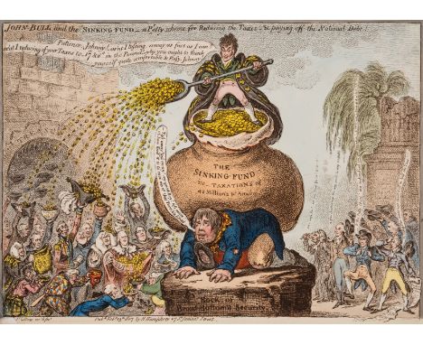 Gillray (James) John-Bull and the Sinking-Fund _ P(r)etty scheme for Reducing the Taxes - &amp; off the National Debt, etchin