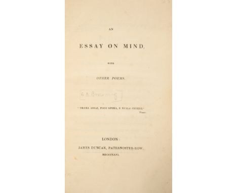 [Browning (Elizabeth Barrett)] An Essay on Mind, with other Poems, first edition, mixed issue with "found" on p.75 and page n