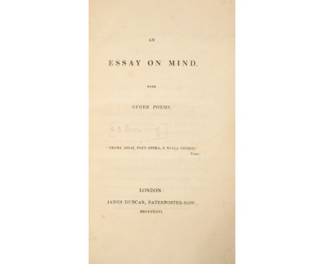 [Browning (Elizabeth Barrett)] An Essay on Mind, with other Poems, first edition, mixed issue with "found" on p.75 and page n