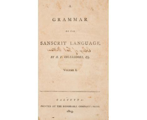 Colebrooke (Sir Henry Thomas) A Grammar of the Sanscrit Language, vol. 1 [all published], first edition, text in English and 